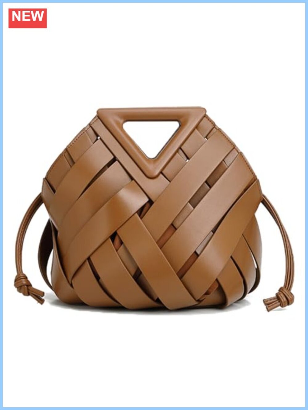 Woven PU Leather Crossbody Bucket Bag Top Handle Handbag Purse